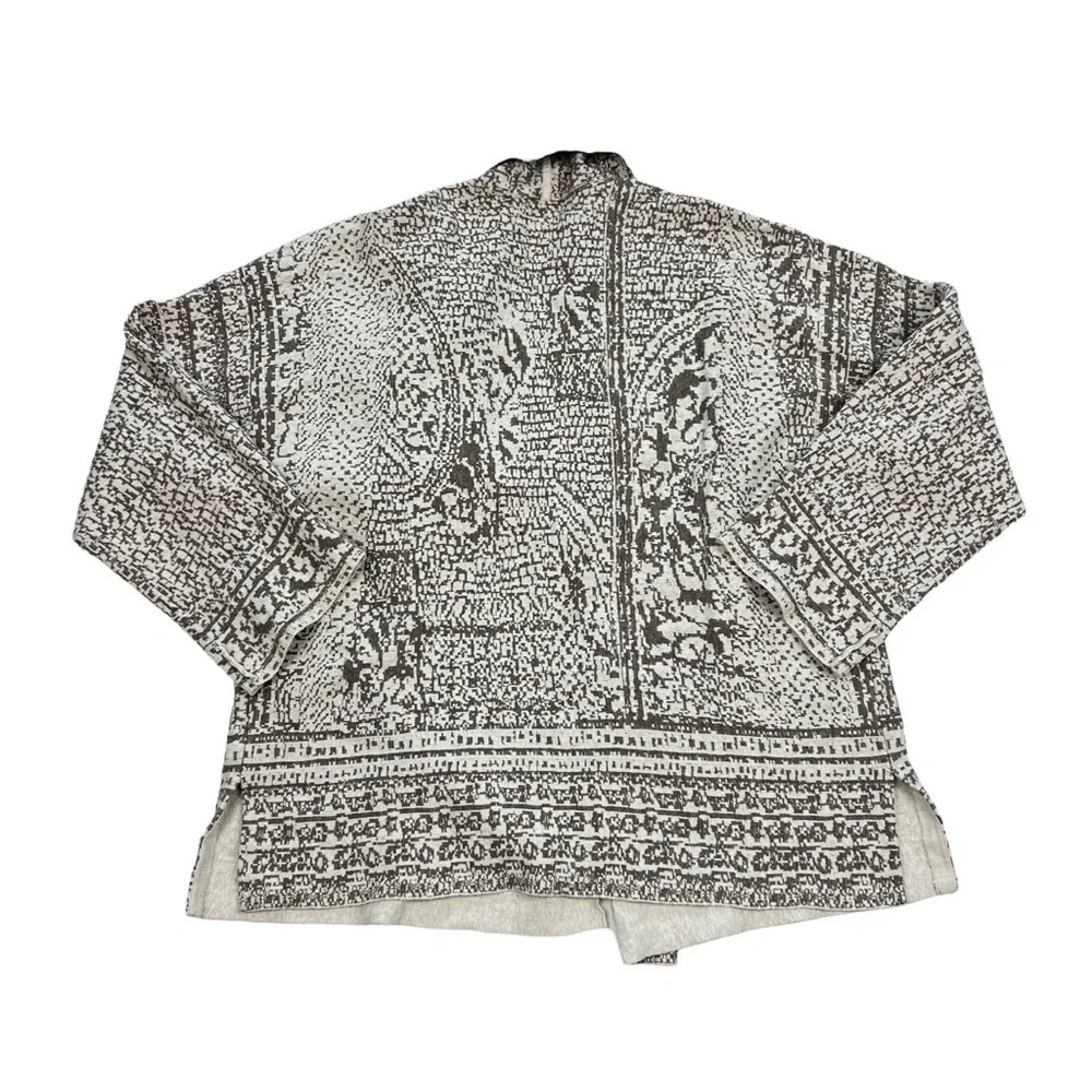 Pure Jill J. Jill Cream Brown Jacquard Open Front Cardigan Sweater